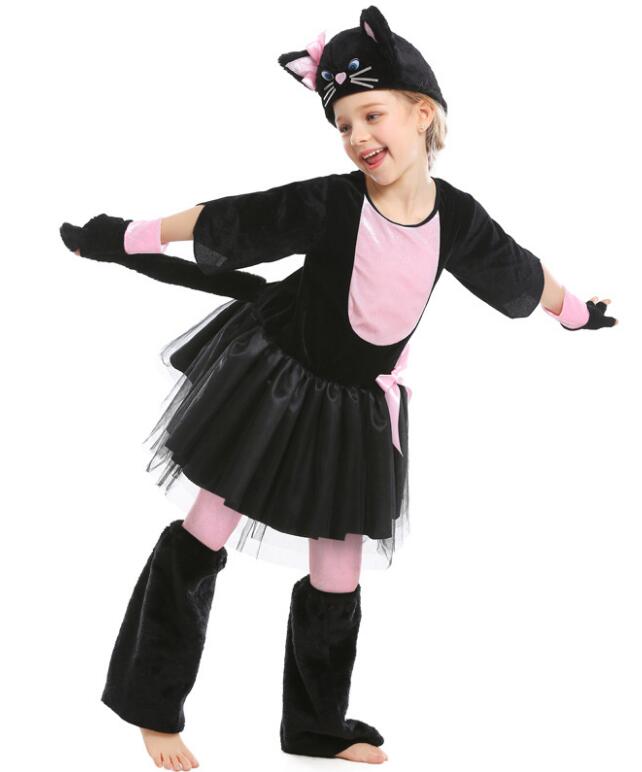 F68162 Pink Black Cat Dress Suit Halloween Carnival Party Cosplay Animal Costume